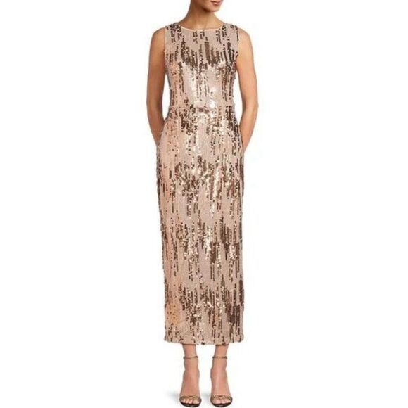 NANETTE LEPORE Sequin Dress Womens 10 Champagne Blush Midi NEW Sleeveless  Gold
